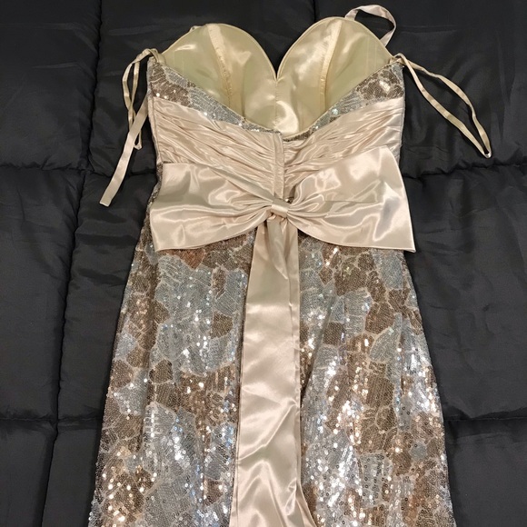 Formal Prom Dress Gown Sequin Gold and Sliver Cire - Picture 3 of 11